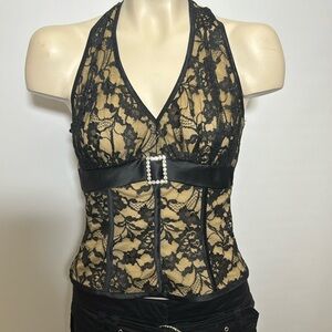 Cache black lace halter top
